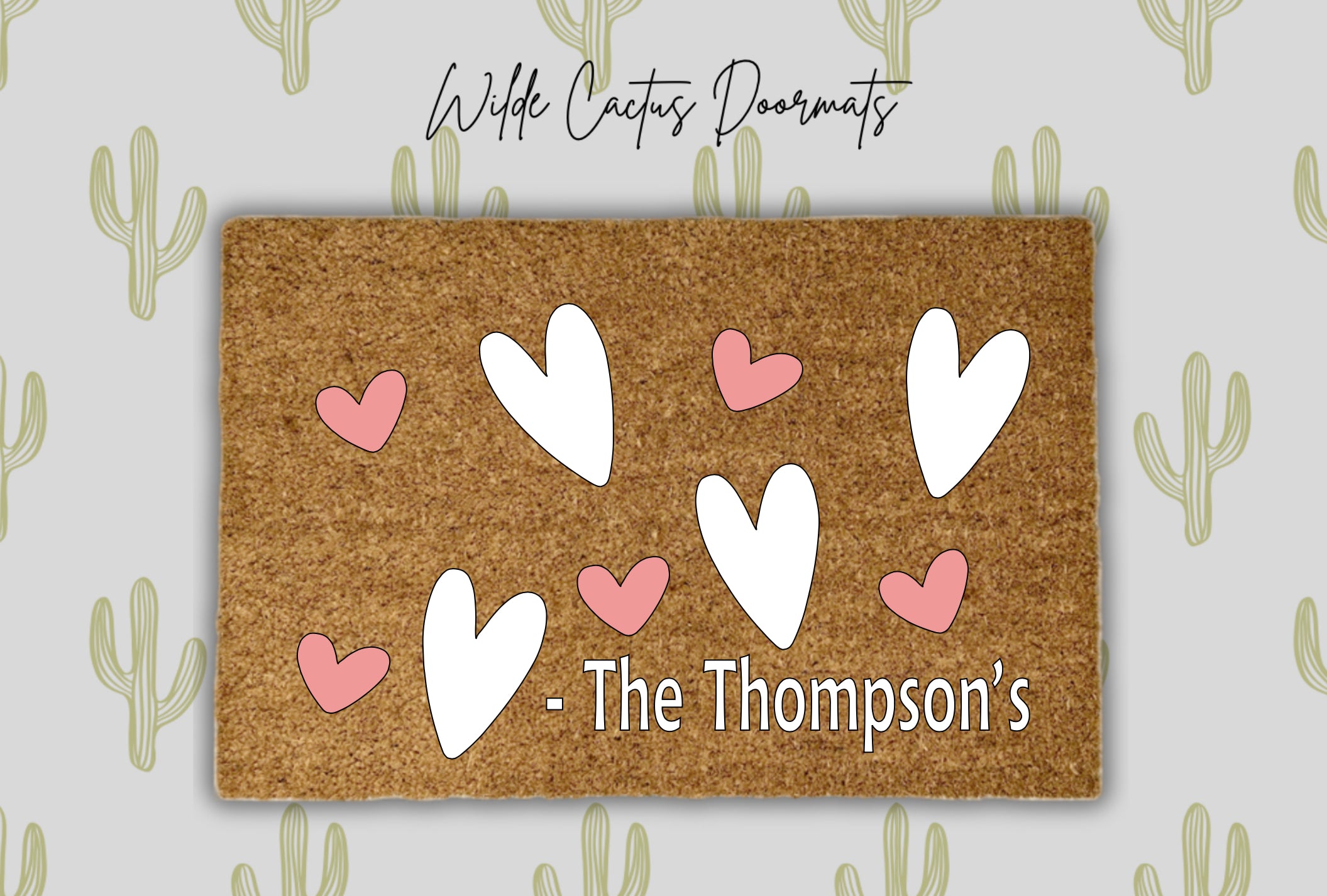 White, Pink Hearts + Family Name
